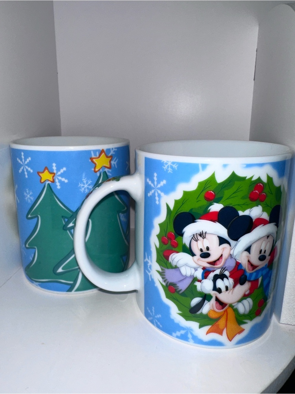 Disney Blue Mickey & Minnie Holiday Wreath Mug Set